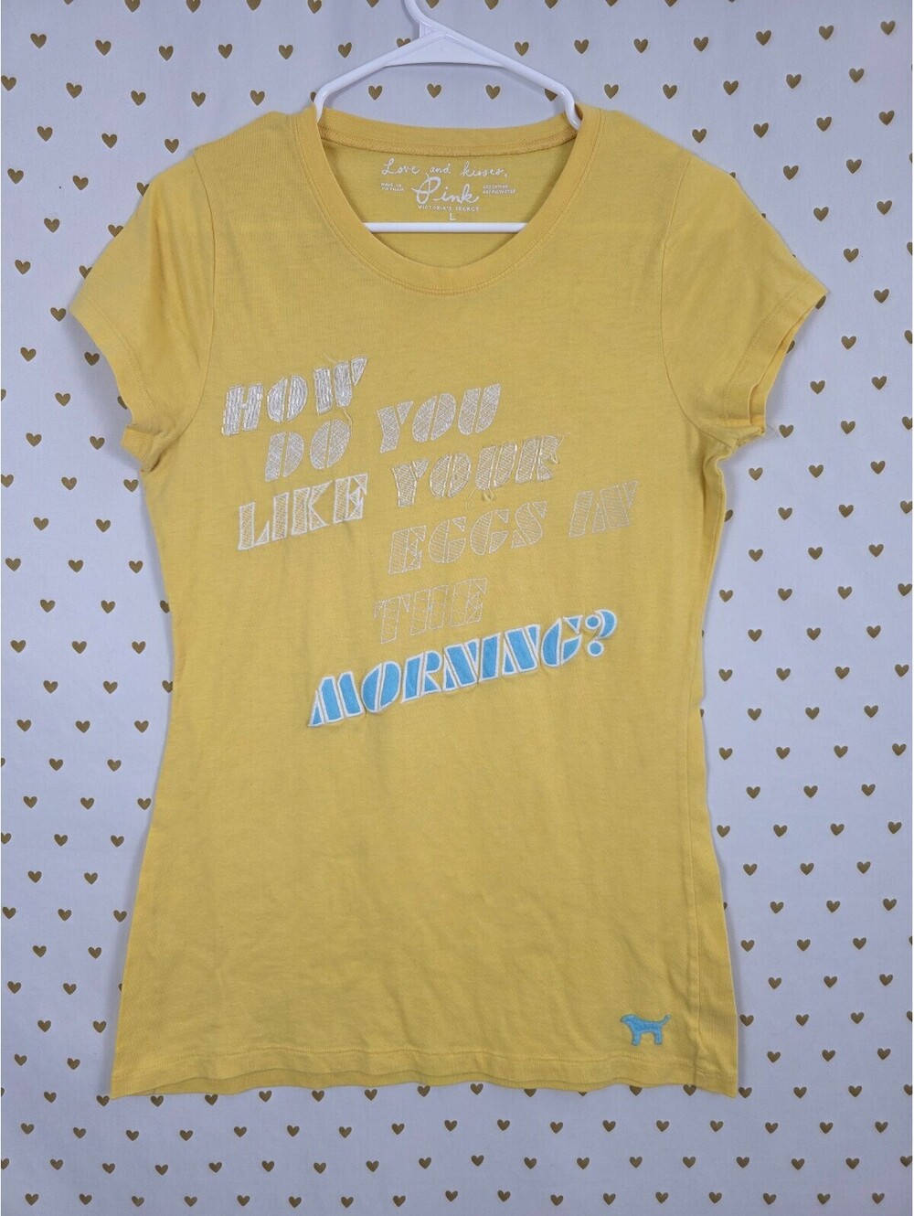 Victoria's Secret PINK Tee L How Do You Like Your Eggs Morning Graphic Dog